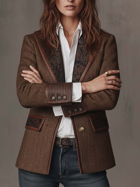 Gisèle™ | Blazer à Empiècements Imprimé Chevrons