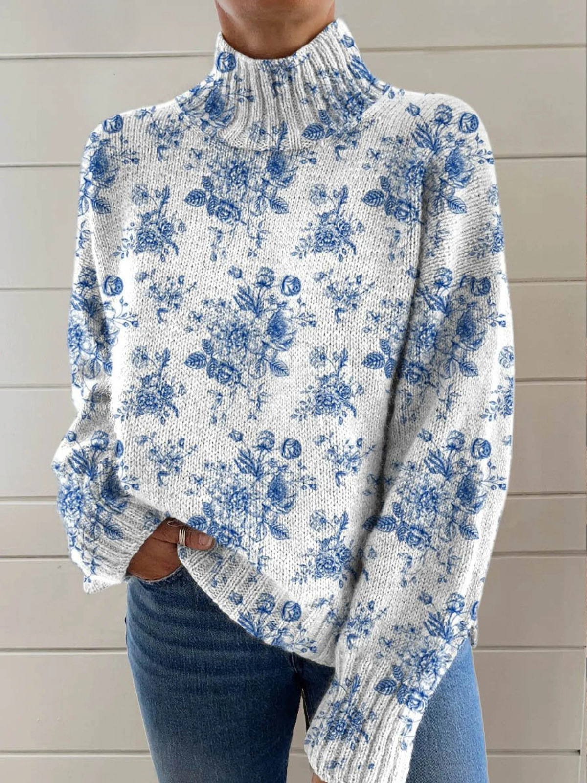 Désirée | Pull Col Monté Fleuri