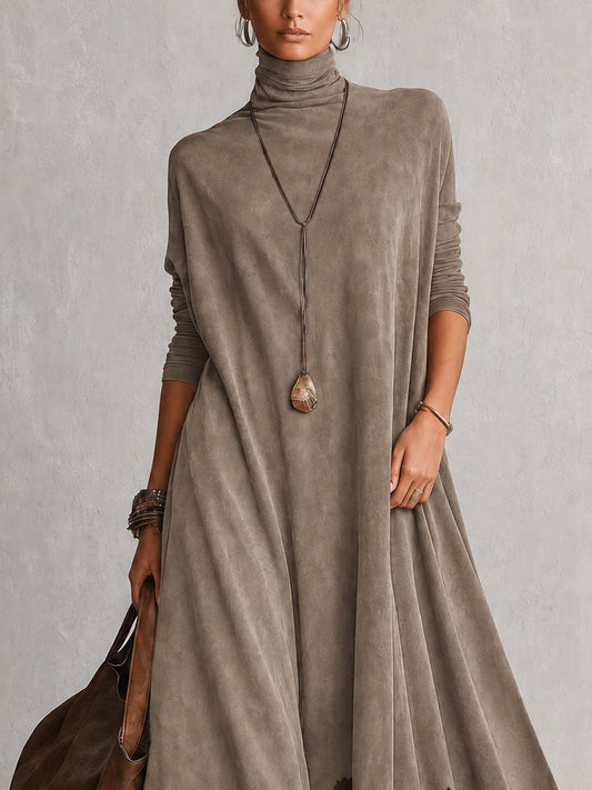 Prune | Robe Longue Effet Daim à Ourlet en Dentelle