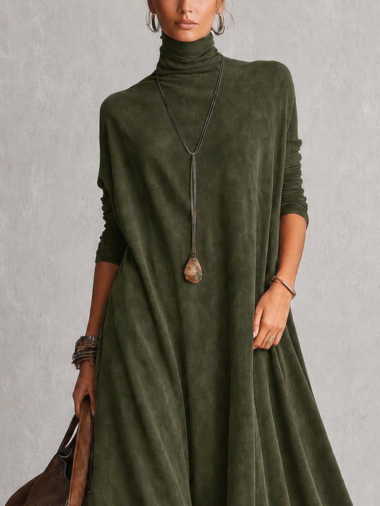 Pascaline | Robe Longue Effet Daim à Ourlet en Dentelle