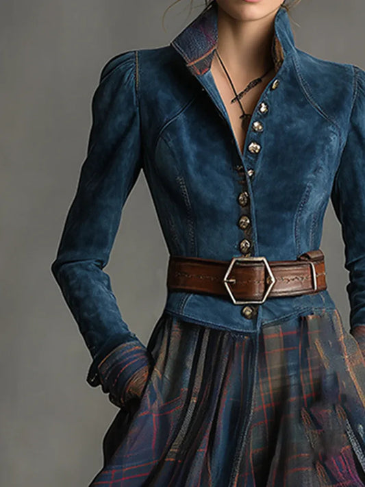 Céleste | Robe Longue Vintage en Daim Bleu