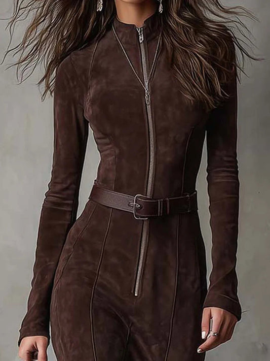 Marceline™ | Robe Longue Marron avec Ceinture