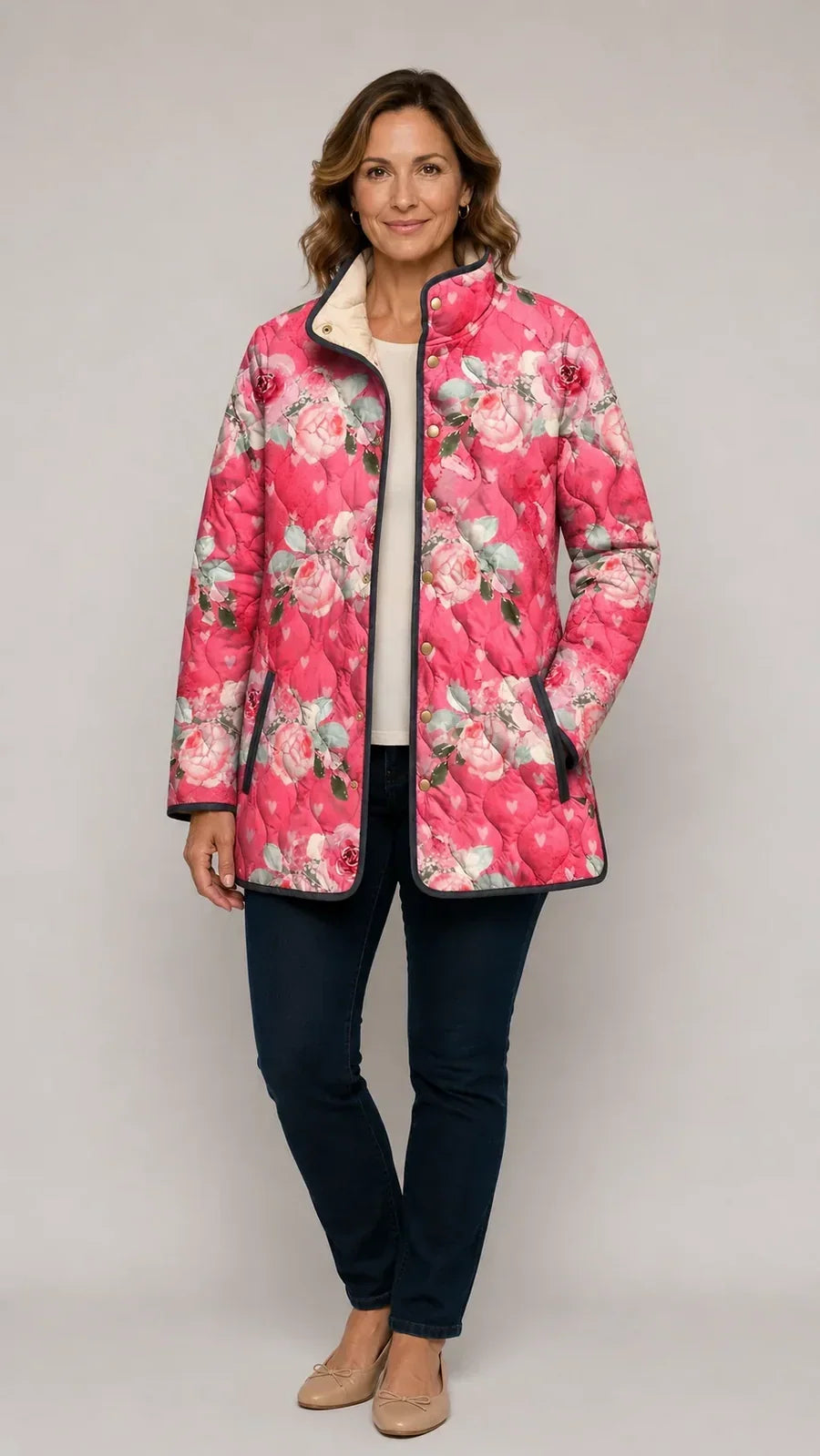 Fabienne | Veste Matelassée Fleurie Rose Charmante