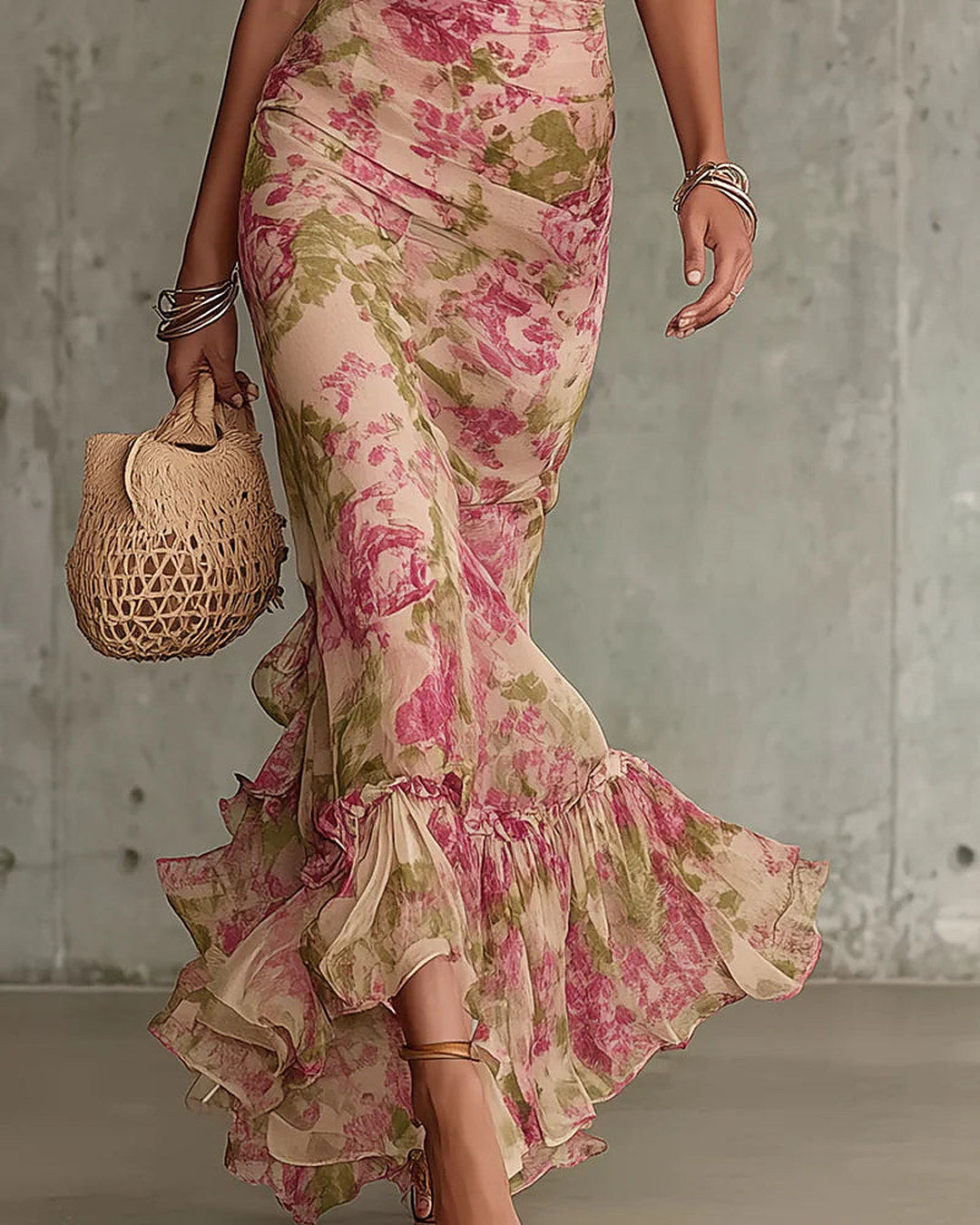 Roseline | Robe Longue Imprimé Roses Vintage