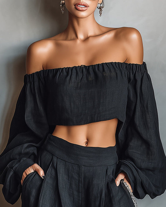 Tess | Ensemble Épaules Dénudées et Pantalon Jambe Large