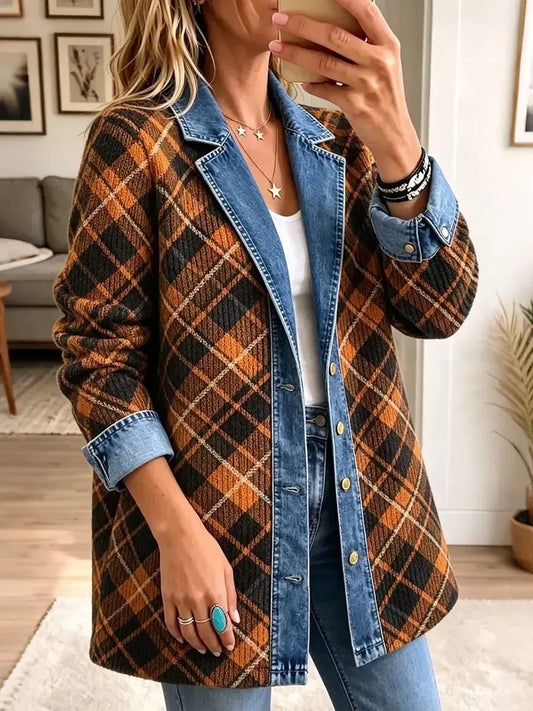 Camille | Veste en Jean Vintage à Motif Bloc Marron