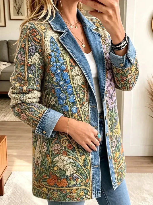 Élisabeth | Veste en Jean Vintage Fleurie