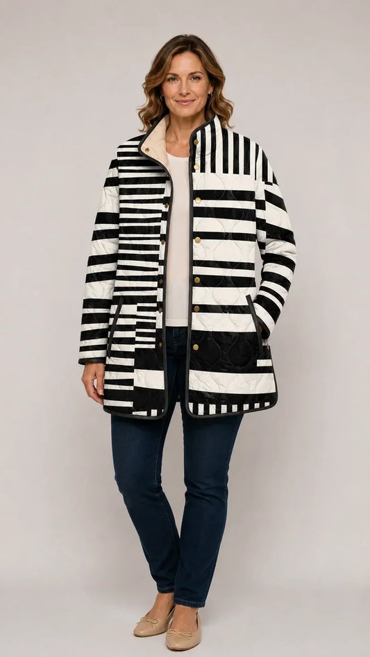 Mireille | Veste Matelassée Abstraite Noir et Blanc