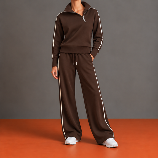 Sandrine - Ensemble Zip Décentré, Col Montant et Pantalon Large
