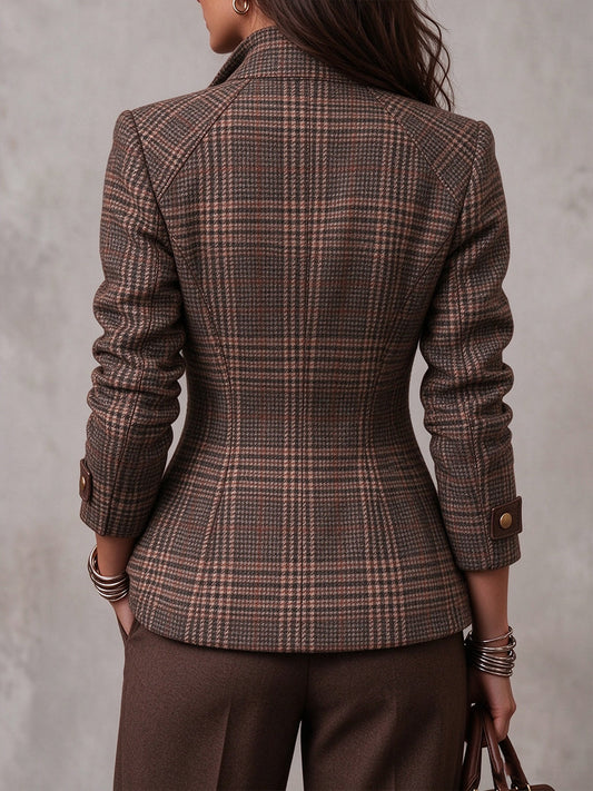 Marie-Eugénie - Veste Zippée à Carreaux en Laine Mélangée