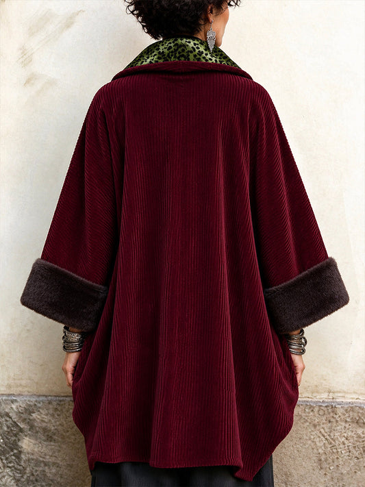 Marie-Léonie - Veste Oversize Vintage en Velours Côtelé Bordeaux
