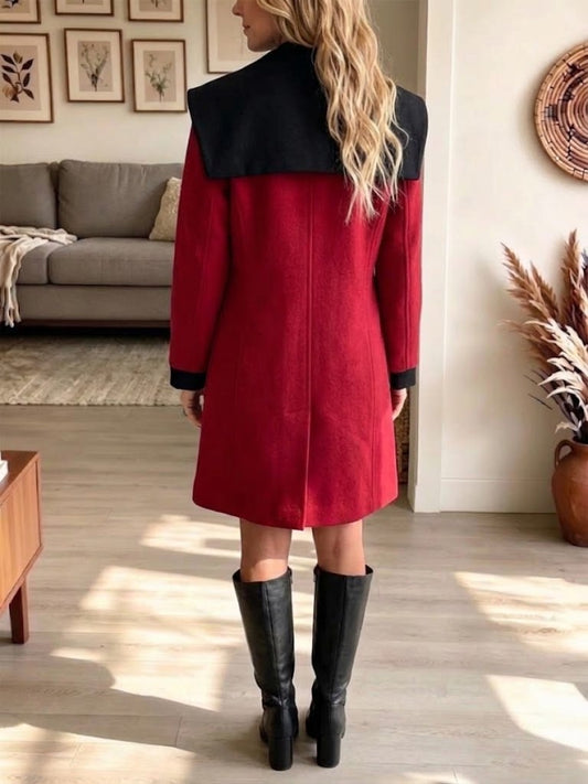 Anne-Ombeline - Manteau Bicolore en Laine à Grands Revers