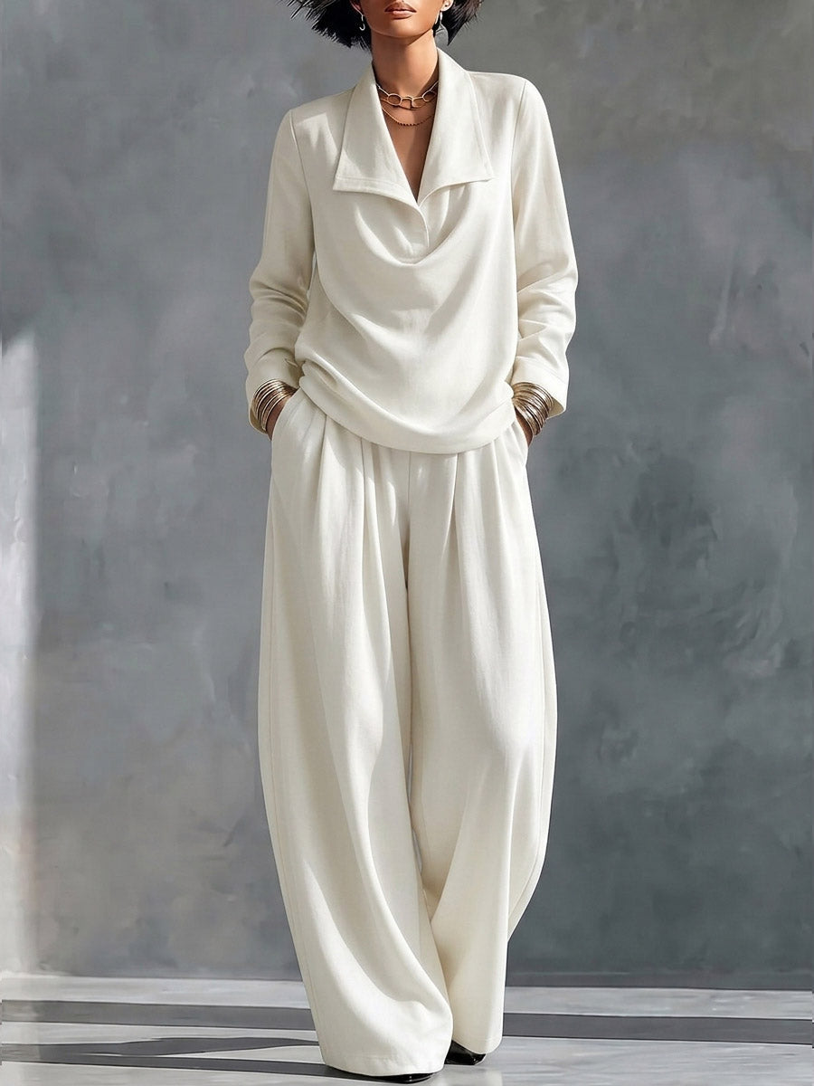 Marie-Madeleine - Ensemble Haut à Col Croisé et Pantalon Large Taille Haute