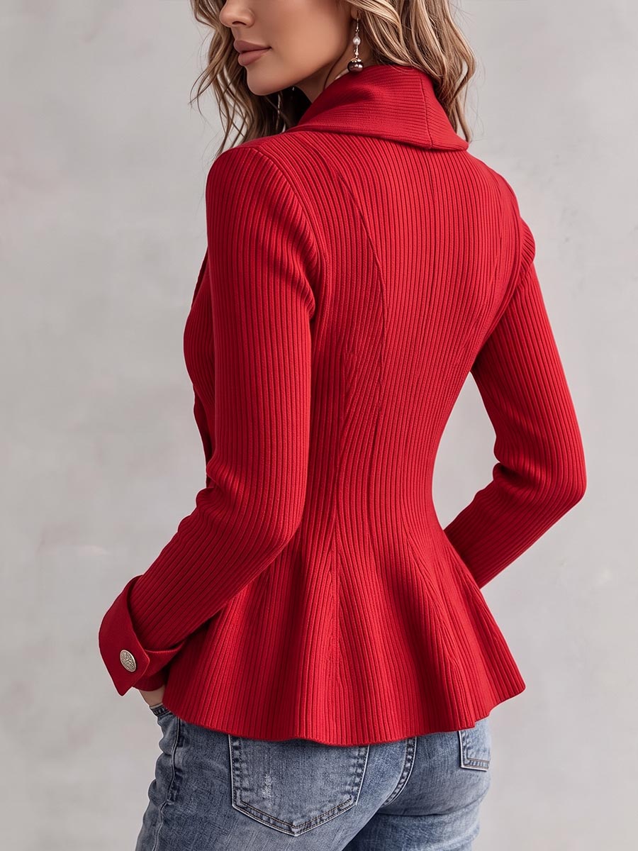 Anne-Héloïse - Gilet Péplum Asymétrique en Maille Côtelée