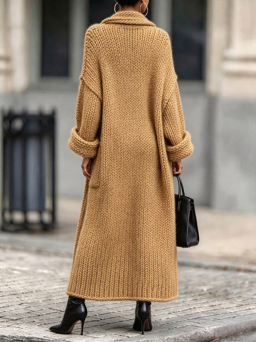 Anne-Capucine - Gilet Long en Grosse Maille à Col Châle