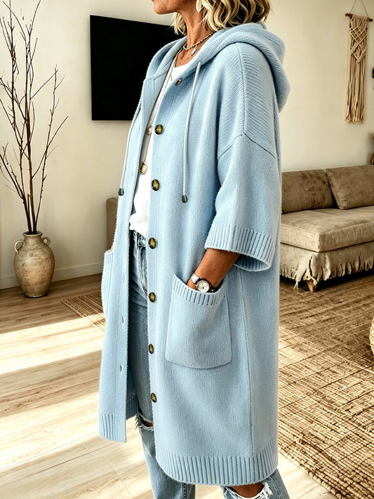 Marie-Armelle - Gilet Long en Maille à Capuche et Cordon