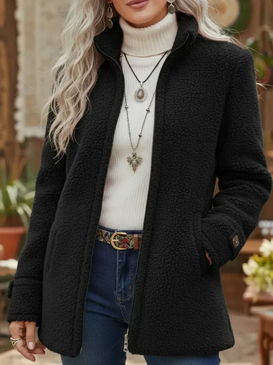 Aloïse - Manteau Peluche à Col Montant et Zip