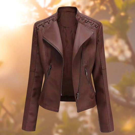 Apollonie - Veste Effet Cuir Zippée Style Motard