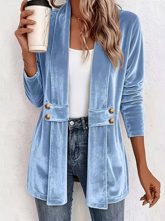 Marie-Ombeline - Manteau Cardigan Mi-long en Velours Doré