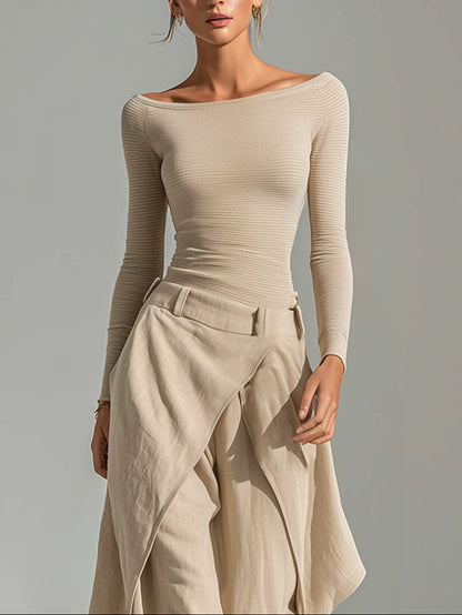 Domitille | Ensemble Deux Pièces Abricot – Top Décolleté Bateau et Pantalon Large