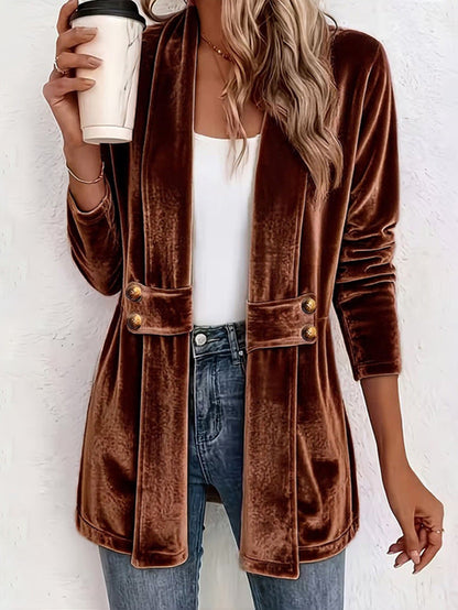 Marie-Ombeline - Manteau Cardigan Mi-long en Velours Doré