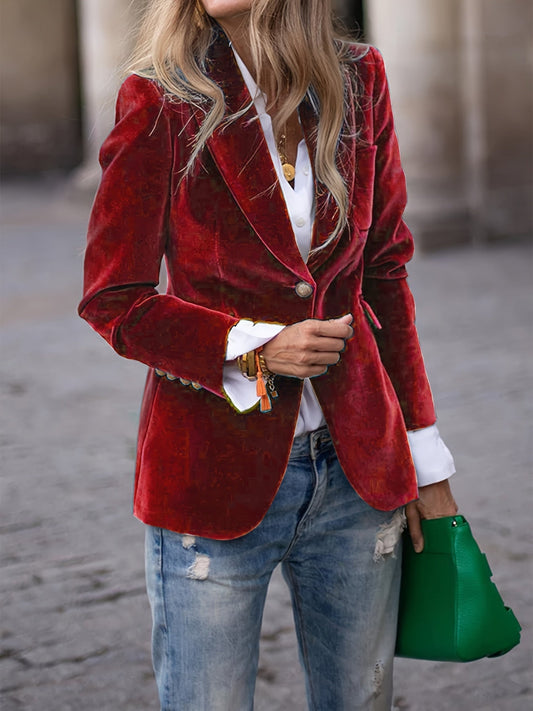 Marie-Albane - Blazer Cintré en Velours à Boutons Dorés
