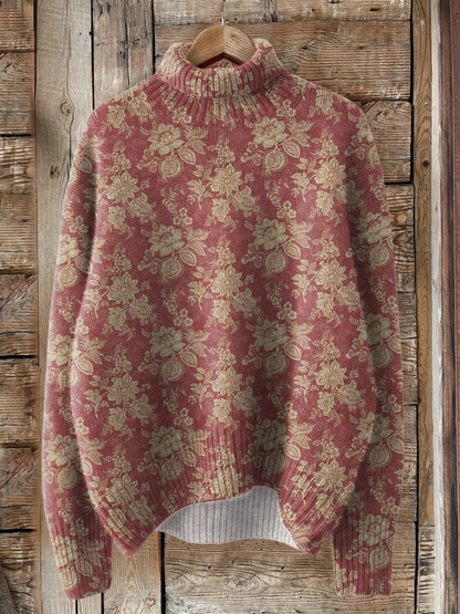 Gisèle | Pull Col Roulé Fleuri Vintage