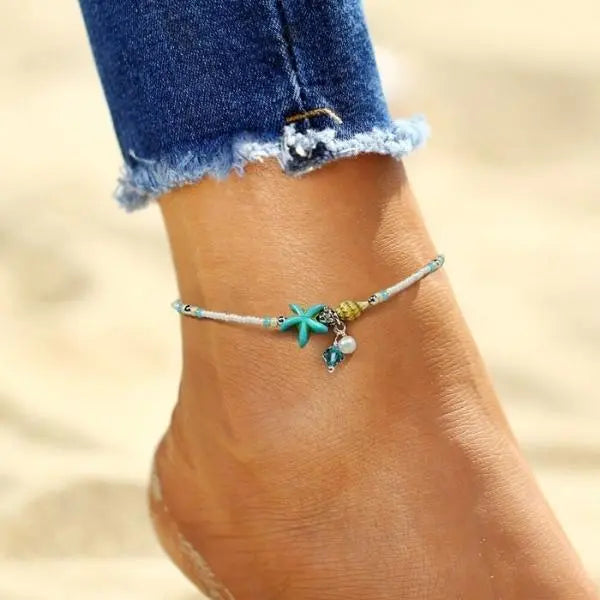 Coralie™ | Bracelet de Cheville Étoile et Coquillage aux Pierres Naturelles
