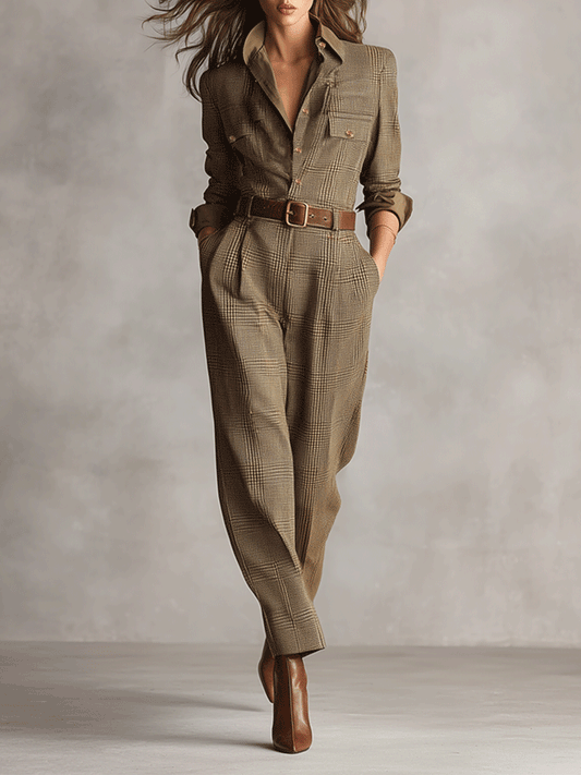 Célia™ | Combinaison Marron aux Détails Sophistiqués