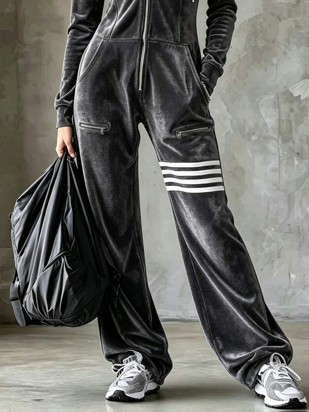 Roxane | Combinaison Large en Velours à Capuche et Zip