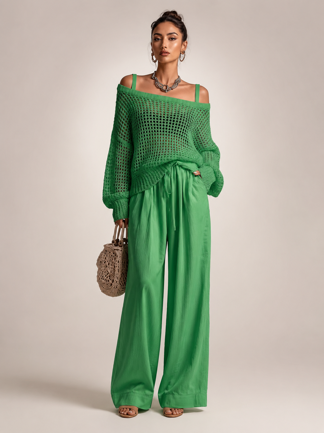 Hortense | Ensemble Épaules Dénudées, Pantalon Large