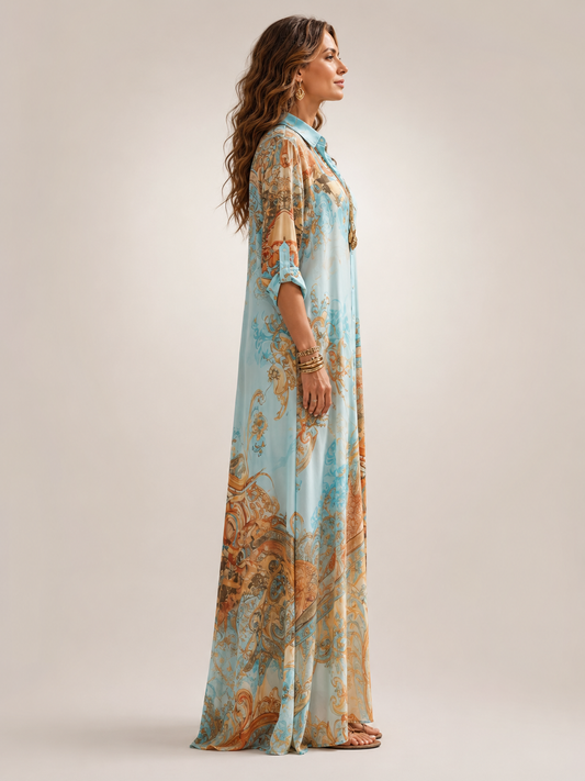 Liane | Robe Maxi Fleurie, Patte de Boutonnage