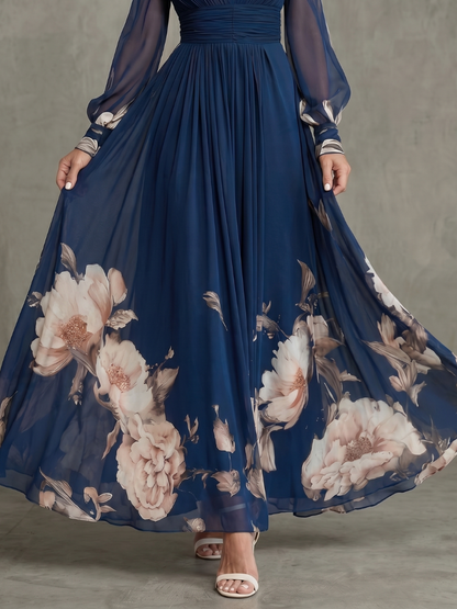 Zélie | Robe Maxi à Manches Plissées Transparentes