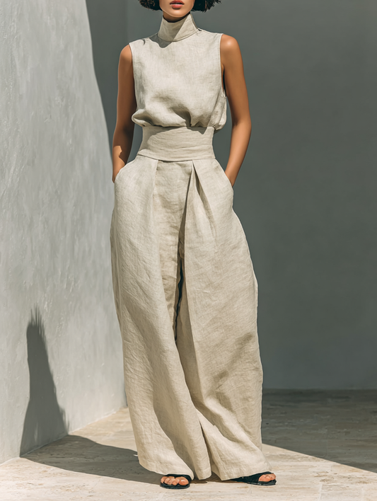 Eulalie | Ensemble Blouse Sans Manches et Pantalon Large en Coton et Lin