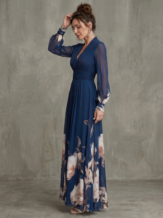 Zélie | Robe Maxi à Manches Plissées Transparentes