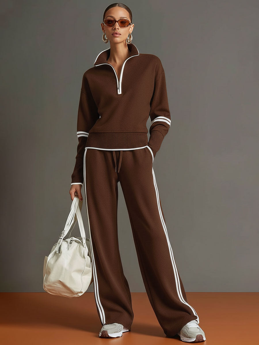 Maryvonne - Ensemble Coordonné Maille Douce et Pantalon Large