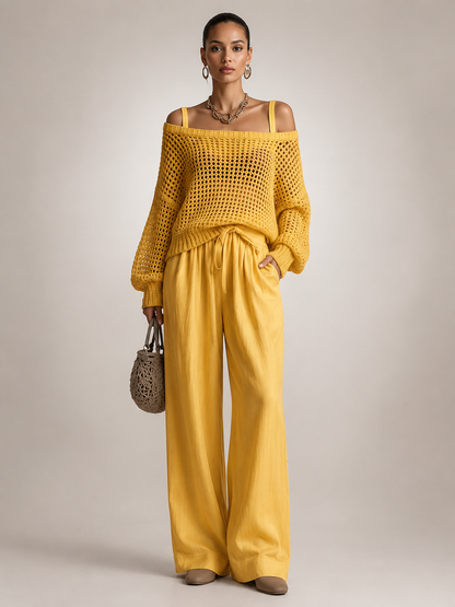 Hortense | Ensemble Épaules Dénudées, Pantalon Large