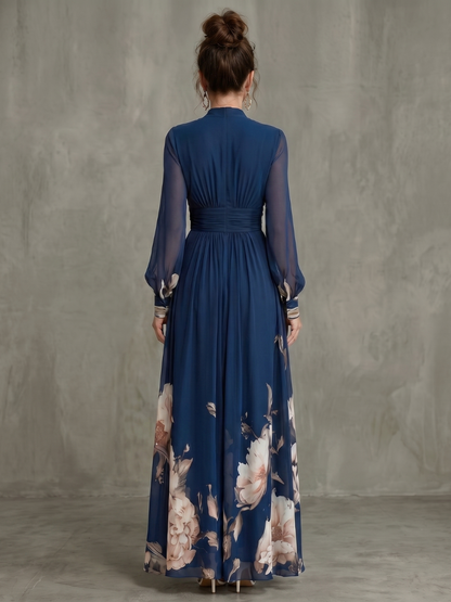 Zélie | Robe Maxi à Manches Plissées Transparentes