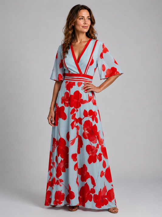 Isaline | Robe Maxi Fleurie, Col en V