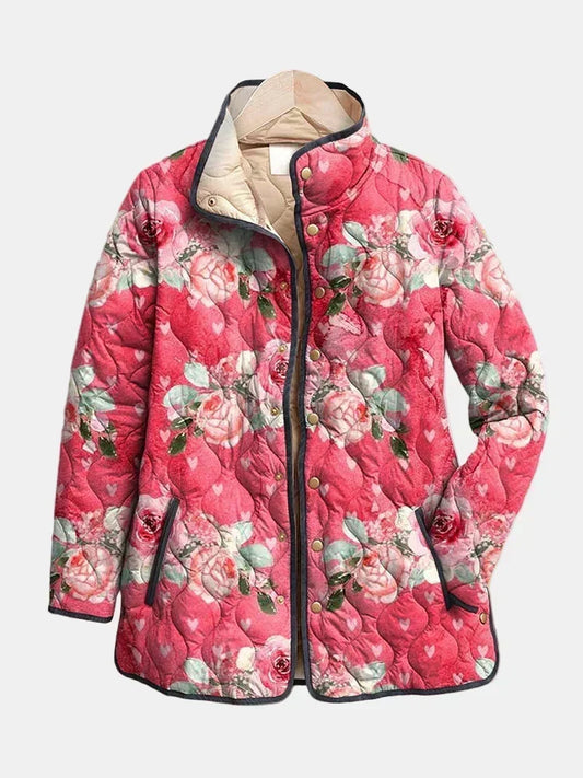 Fabienne | Veste Matelassée Fleurie Rose Charmante