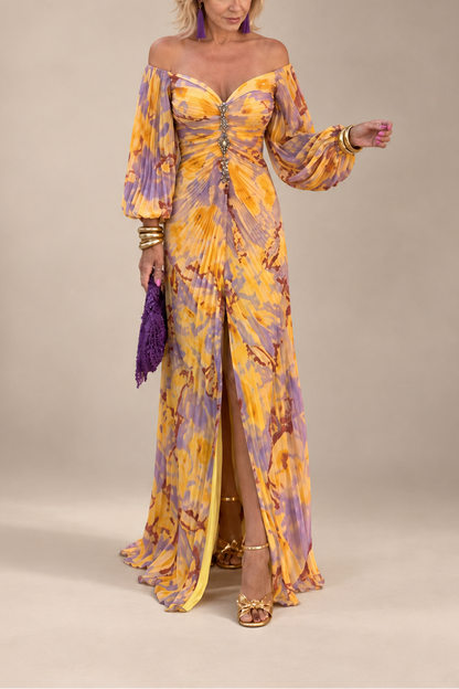 Marie-France - Robe Longue Fleurie à Décolleté Plongeant
