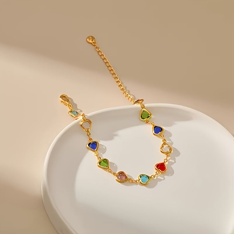 Bérénice™ | Bracelet Doré Cœurs Multicolores