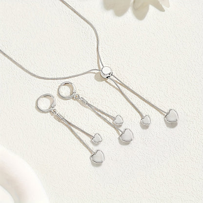 Rosalie™ | Set Collier Pendentif Cœur Ajustable & Boucles d'Oreilles