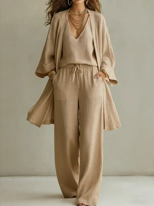 Blandine | Ensemble Homewear Trois Pièces en Lin Décontracté