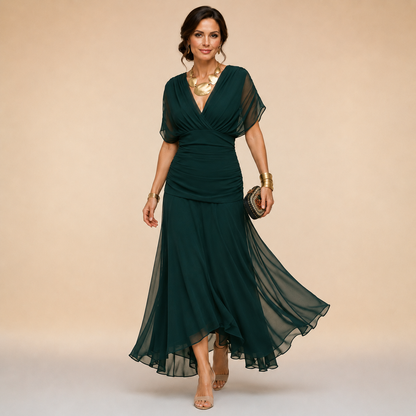 Émilie | Robe Longue de Soirée Drapée Col en V