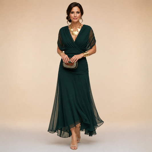 Émilie | Robe Longue de Soirée Drapée Col en V