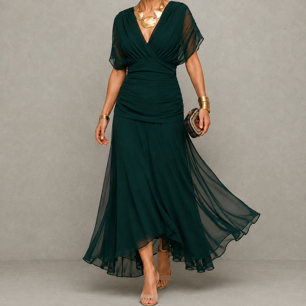 Clodine - Robe de Soirée Drapée à Décolleté V