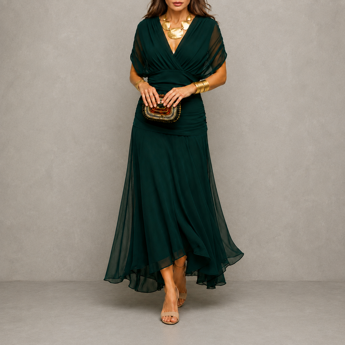 Clodine - Robe de Soirée Drapée à Décolleté V