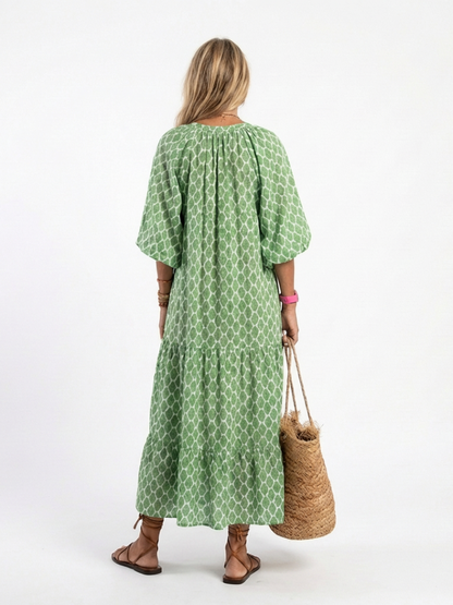 Apolline | Robe midi imprimée à manches trois-quarts et col en V