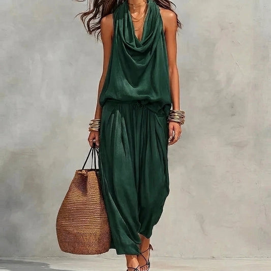 Ambre | Ensemble Fluide Haut Halter Drapé et Pantalon